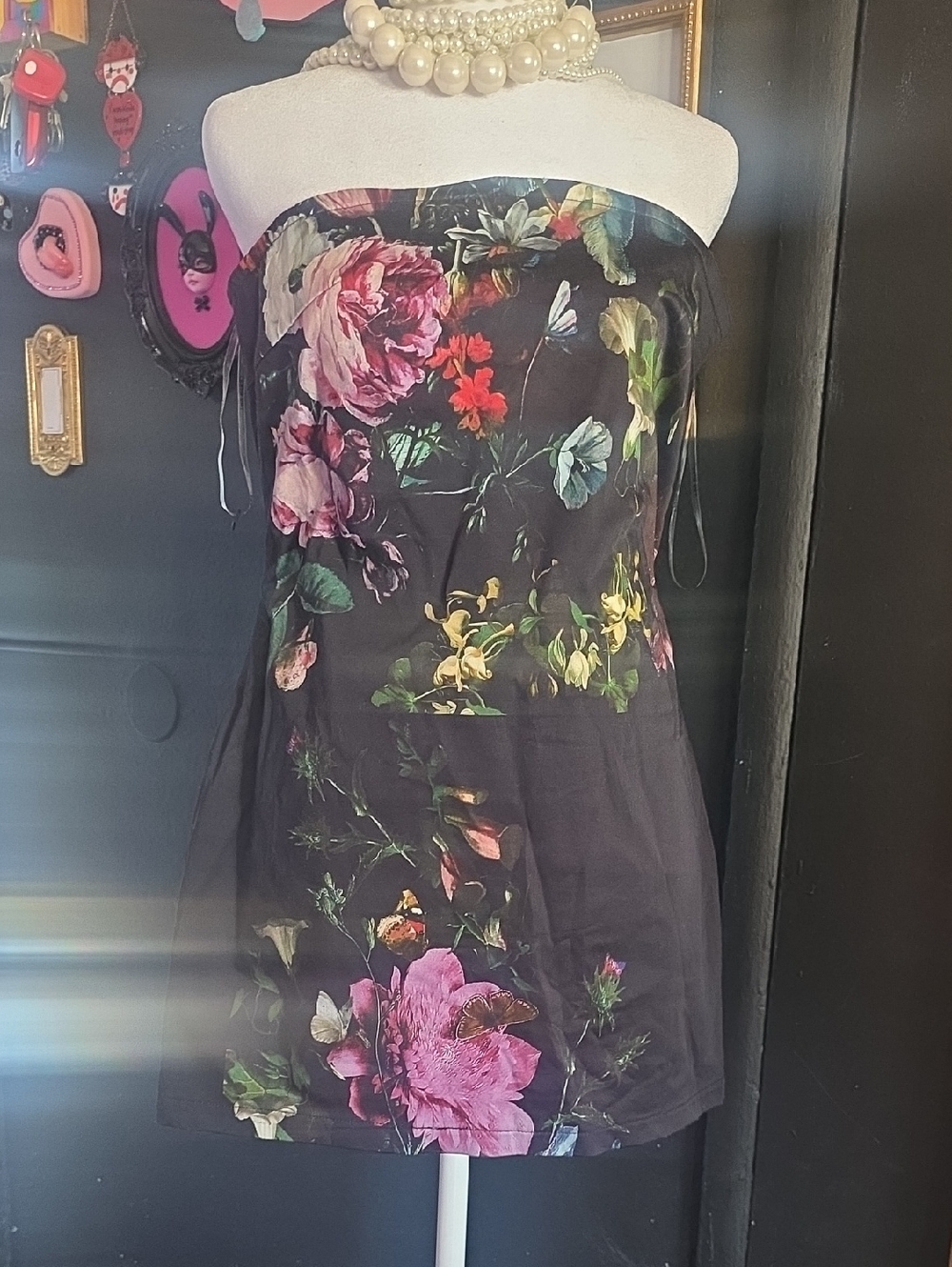 Widow Black Floral Strapless Mini Dress